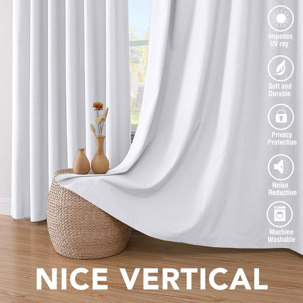 H.VERSAILTEX 100% Blackout Linen Curtains 84" L 2 Panels Bright White