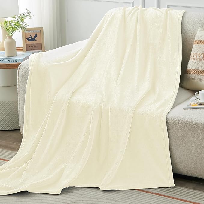 KMUSET Cream Fleece Blanket Twin Size by COZYBLANKETHappyHomeLife