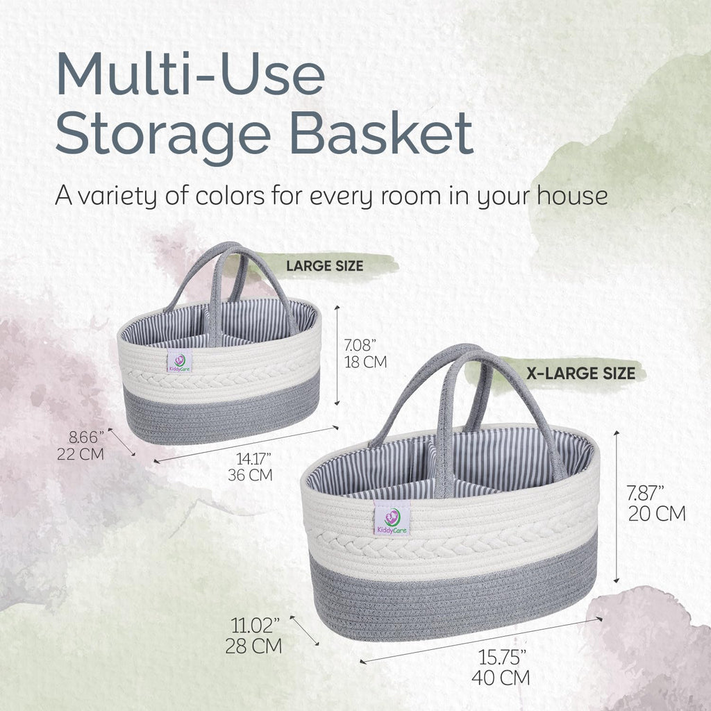 Diaper Caddy Organizer for Baby Nursery Basket with Handle Lid | Nursing bag with Changing Table Organizer Cart | Newborn Caddy | Grey Large size