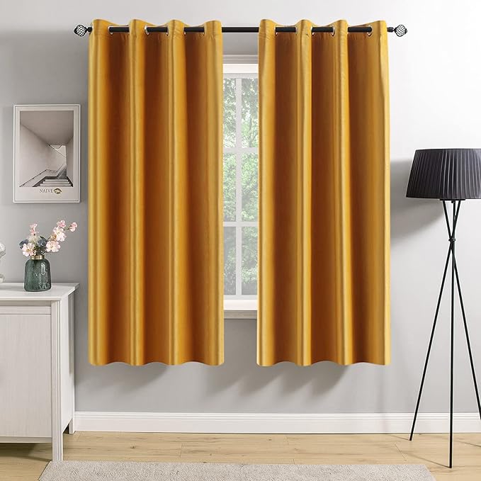 MIULEE 2 Panels Blackout Velvet Curtains Solid Soft Grommet Mustard Yellow by MIULEE