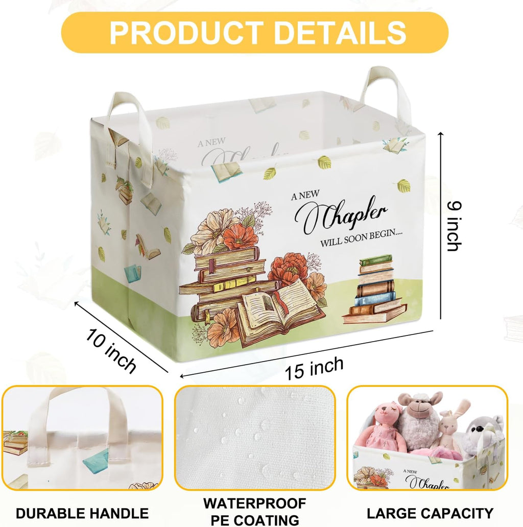 Book Theme Foldable Storage Basket with Handles, Waterproof Fabric Organizer Boxes for Toy and Book Storage, Cube Box for Nursery and Study Room, Gifts for Boys and Girls, Cute Bookshelf Decor