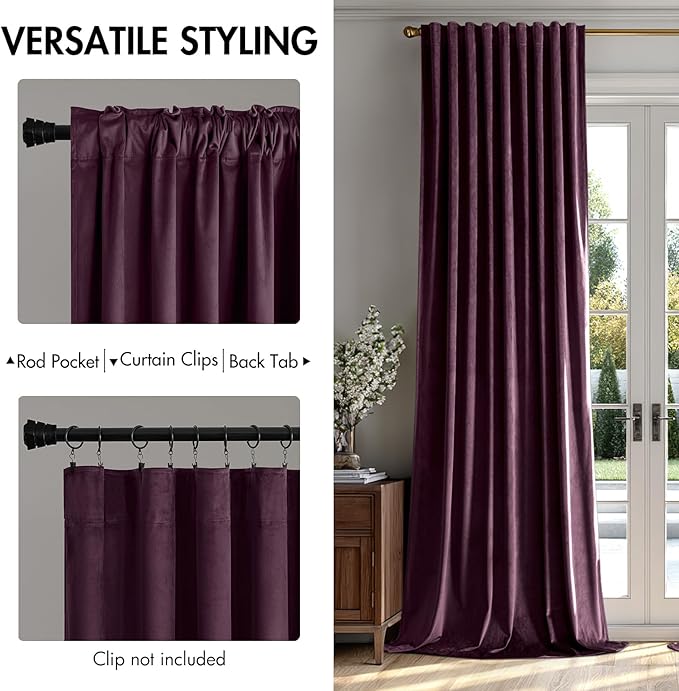 MIULEE Dark Purple Velvet Curtains 90 inches - Image 2