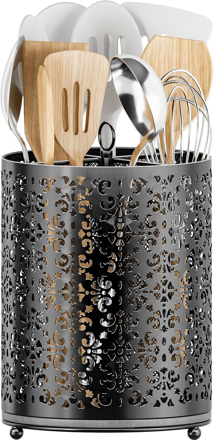 360° Rotating Utensil Holder: Extra Large Cooking Silverware Caddy QuickDry
