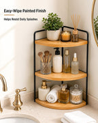 3-Tier Corner Bathroom Countertop Organizer, Solid Pine Wood Vanity Shelf