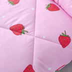 SDY 3 Pieces Strawberry Comforter Set Queen, Strawberry Queen Size Bedding Set, Kawaii Bed Set Kids Comforter Set, Cute Pink Bedding Room Decor for Girls, Children, Teen