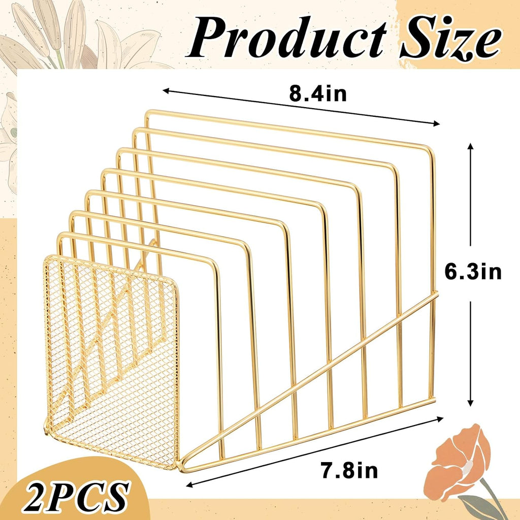 2 Pcs Wire File Sorter Desk 7 Section Organizer, Golden