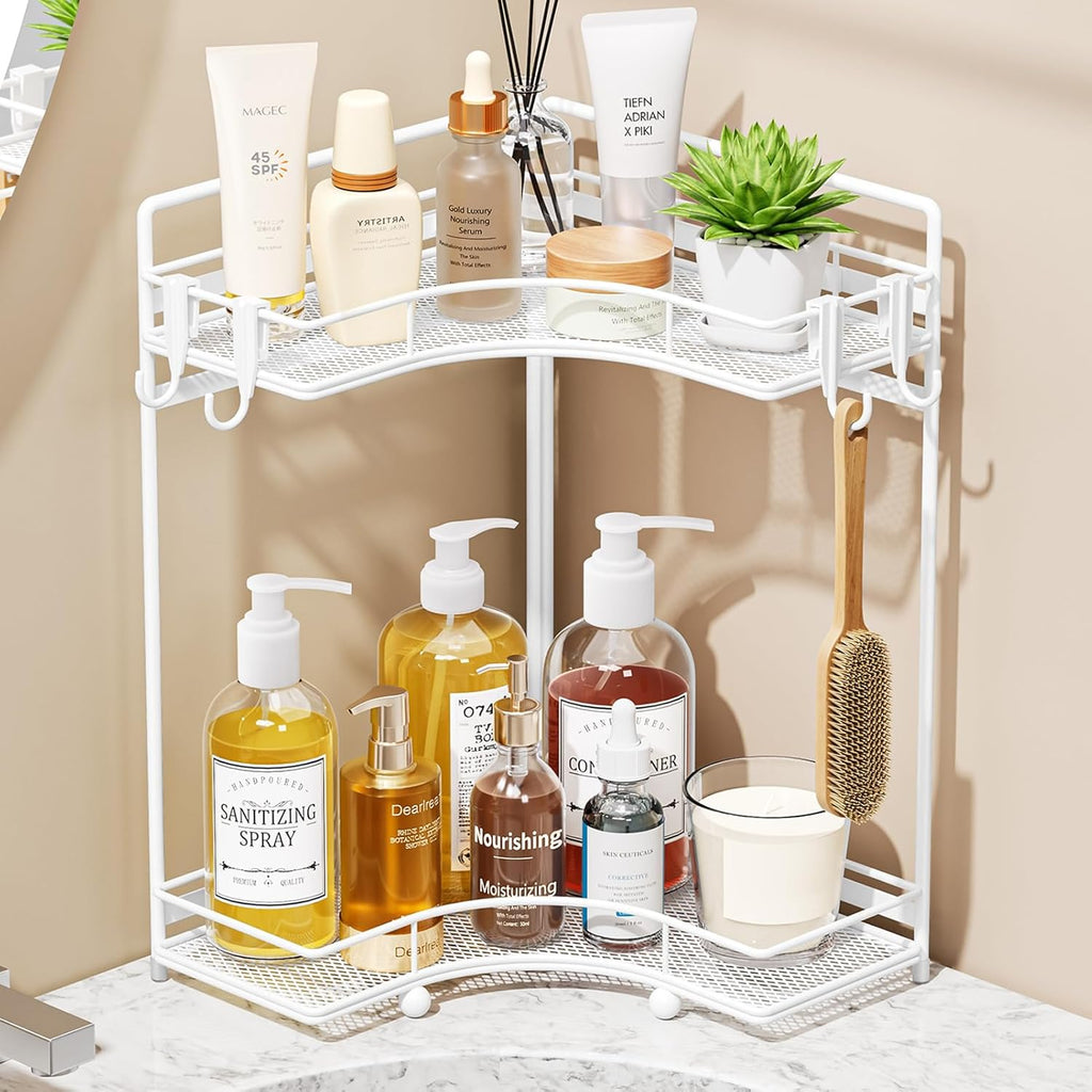 VITVITI 2 Tier Bathroom Counter Organizer Corner Vanity Shelf Storage White