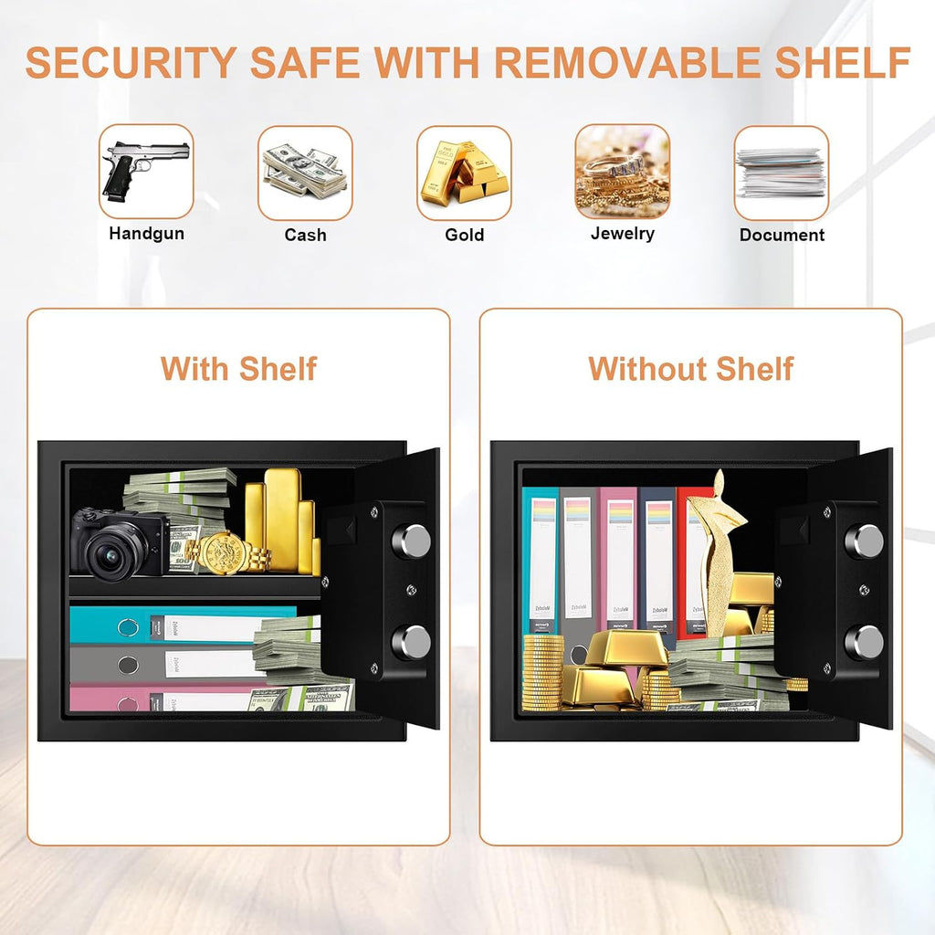 1.8 Cuft Fire proof Safes for HOME USE, Anti-Theft Digital Personal Security Safety Box with Electronic Keypad and Spare Keys, Home Safes Fireproof Waterproof for Money Medicine Document Valuables