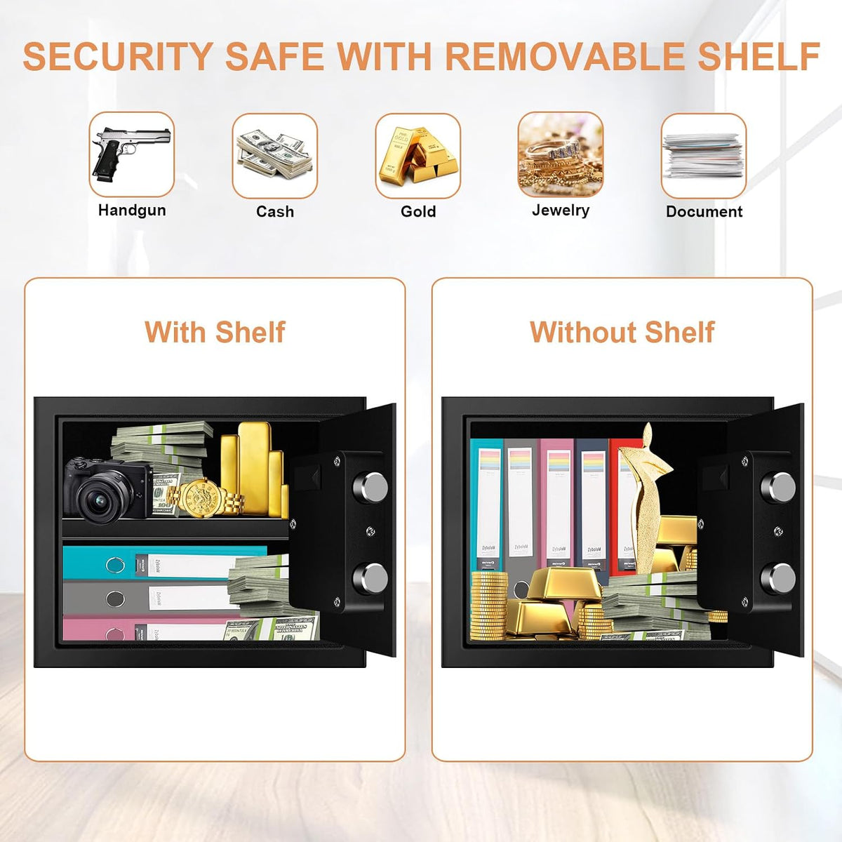 1.8 Cuft Fire proof Safes for HOME USE, Anti-Theft Digital Personal Security Safety Box with Electronic Keypad and Spare Keys, Home Safes Fireproof Waterproof for Money Medicine Document Valuables