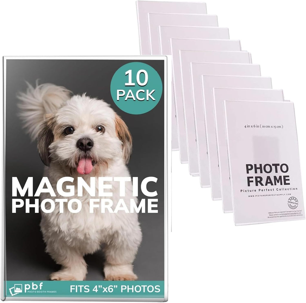 pbf 4x6 Magnetic Acrylic Picture Frames for Refrigerator – Clear Photo Holder Display for Fridge, Locker, Whiteboard, Office, Artwork, Signs – 10 Pack