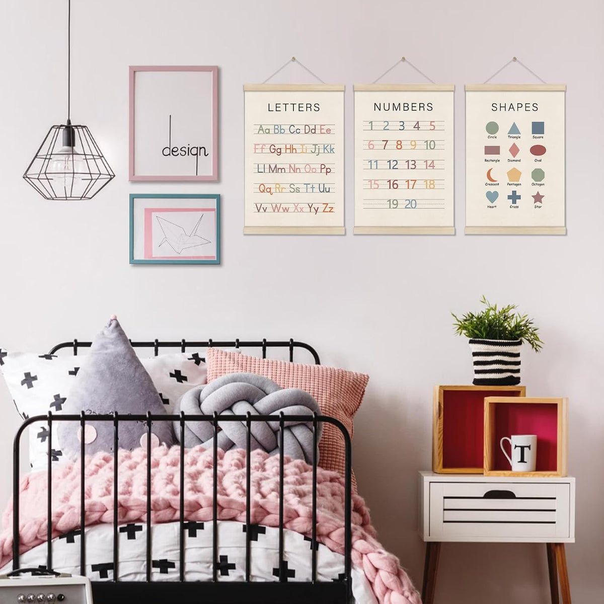 DOI-LANEE Set for 3 Numbers Alphabet Shapes Posters Hanger Frame for Kids
