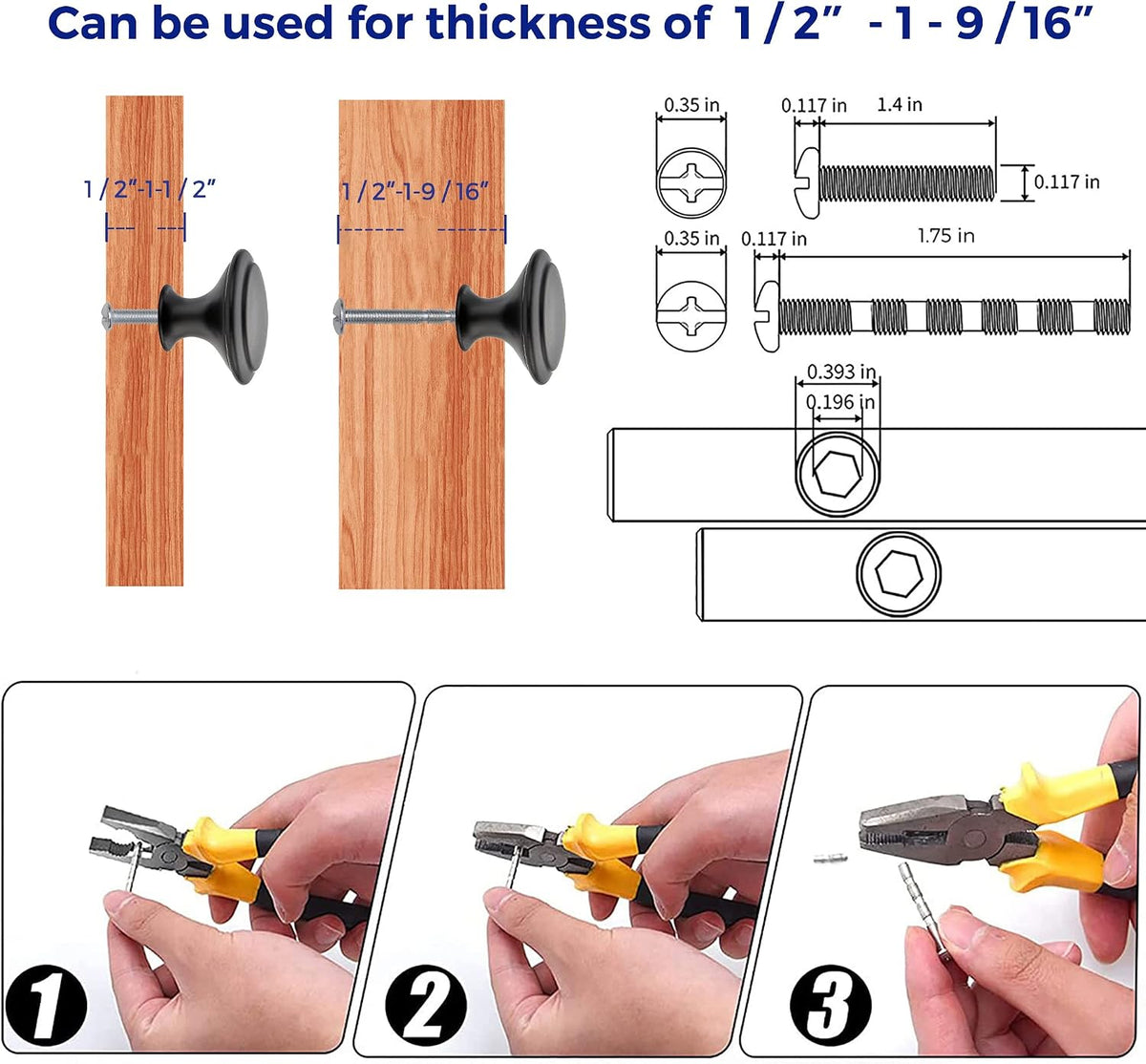 Ravinte Matte Black Cabinet Knobs Kitchen Pulls 1-1/4 Inch 40 Pack