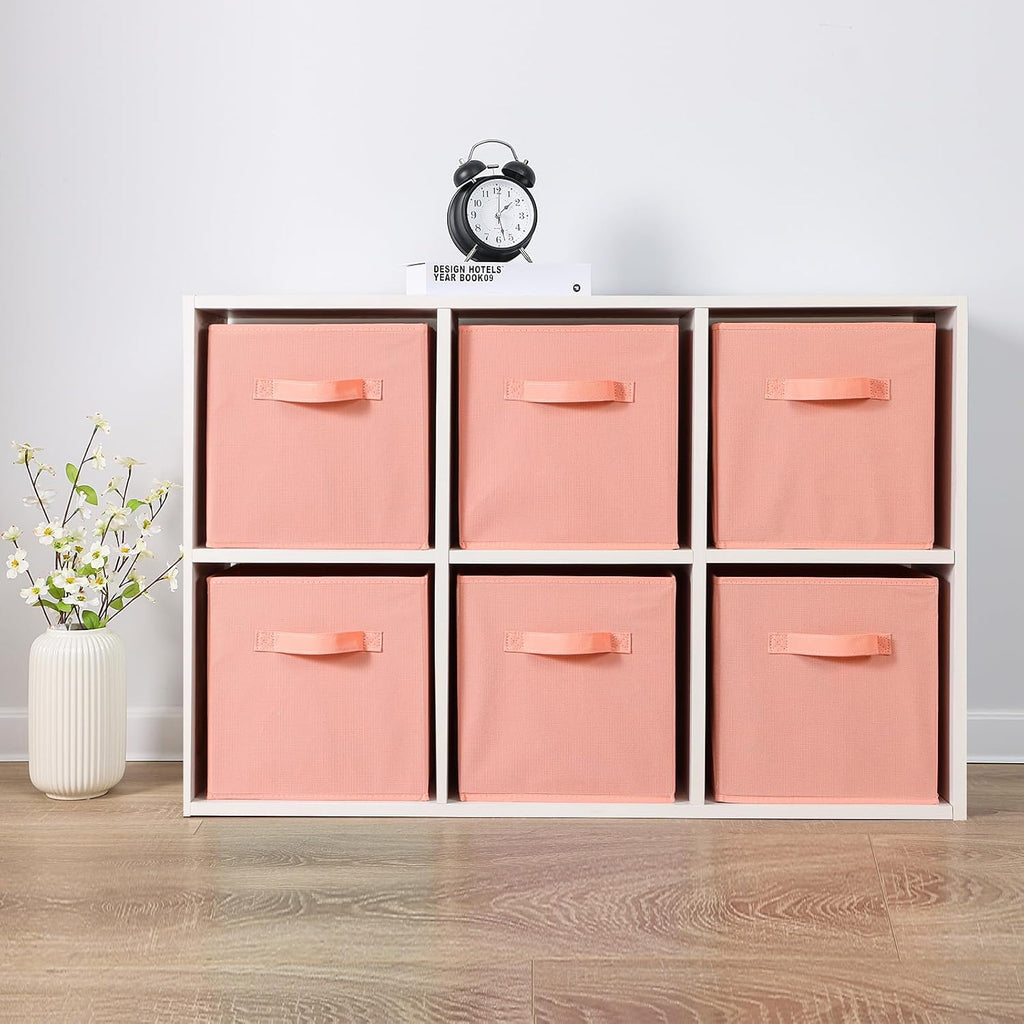 Stero 13x13x13 Inch Fabric Storage Bins 6 Pack Fun Colored Durable Storage Cubes with Handles Foldable Cube Baskets for Home, Kids Room, Closet and Toys Organization Peachpuff