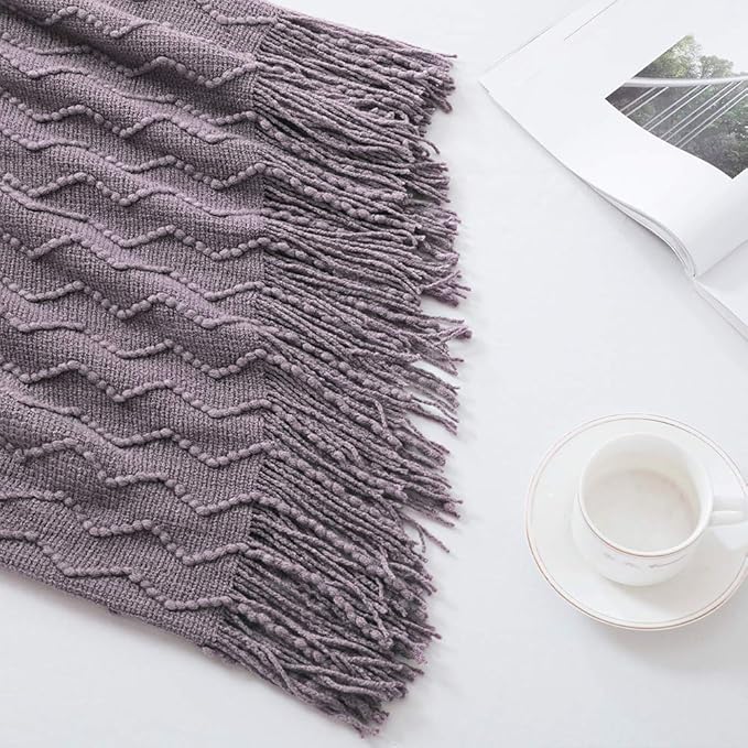 BOURINA Dark Lavender Throw Blanket 60 x80 Inches Throw Textured Solid Soft - Image 3