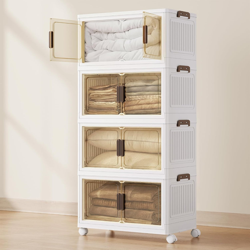 SONGMICS 48QT stackable storage bins with 1 Lid, 4-Tier Foldable Bins