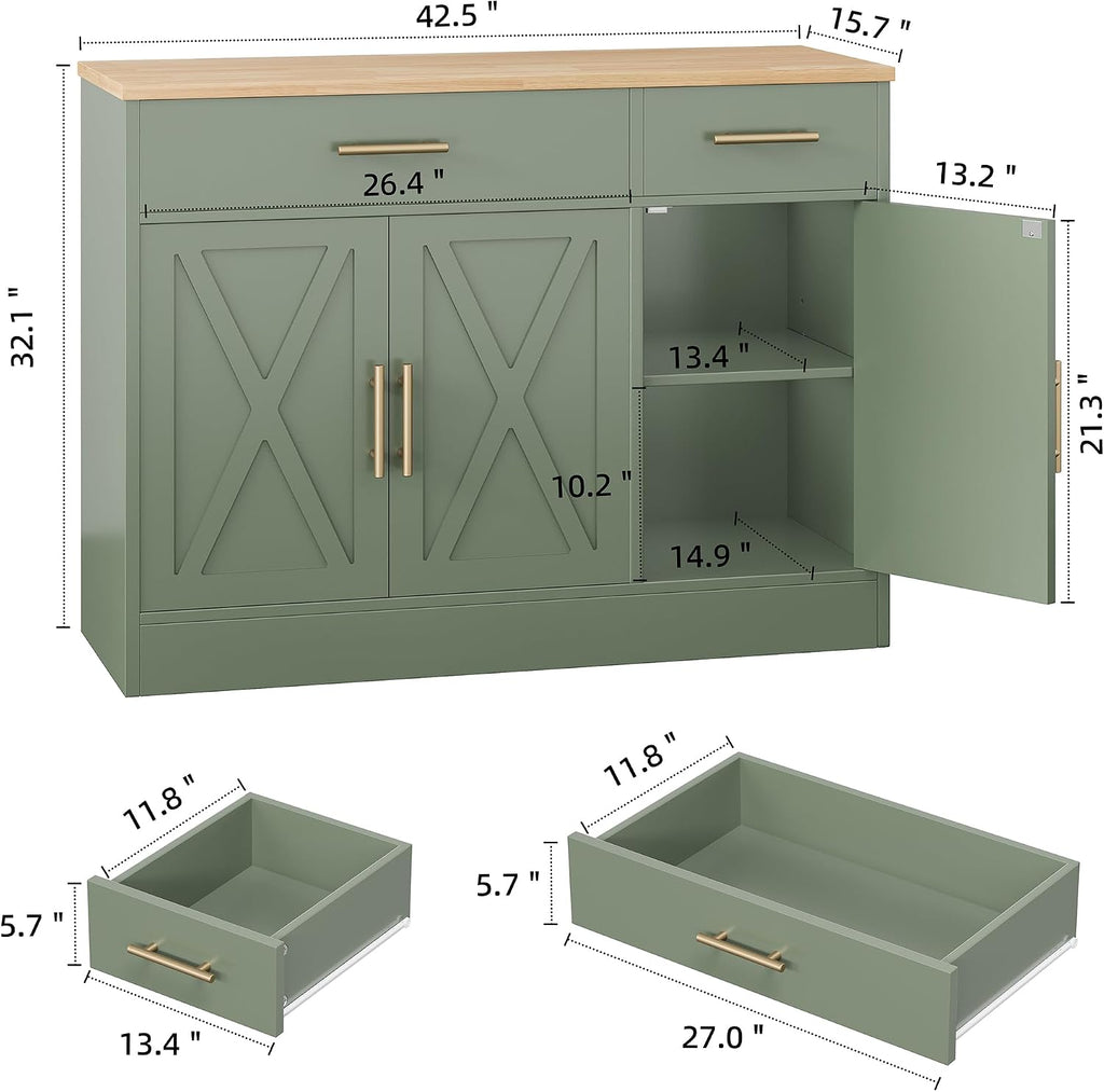 Shintenchi 42" Buffet Cabinet with Storage, Kitchen Barn Door Cabinet