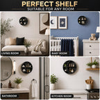 Wooden Crescent Moon Shelf Wall Decor — Aesthetic Floating Crystal Display Holder & Hanging Wall Organizer for Bedroom, Dorm & Spiritual Room Decor | 14"x14"x3.5" | (Black)