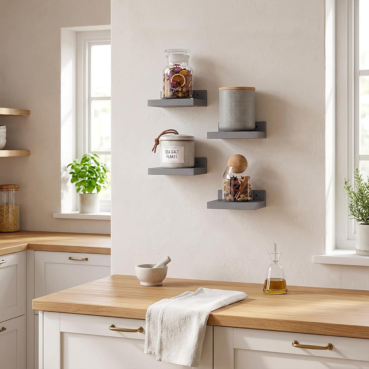 Fixwal Small Floating Shelves for Wall Decor (Grey, Set of 4, 5 Inch)