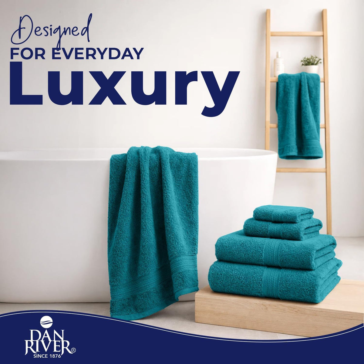 DAN RIVER 8 Piece Luxury Bath Towels for Bathroom, Towel Set, Teal