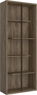 Techni Mobili 5 Shelf Bookcase - Walnut Vertical Standing Wood Bookshelf for Living Room, Bedroom & Home Office - Staggered Bookcase with Asymmetrical Shelves & Heavy Duty Steel Bar Cassa Collection