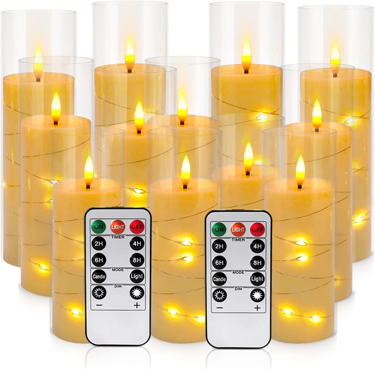 YOROXRG Flickering Flameless Candles Battery Operated with Remote, LED Pillar Candles with Realistic Moving Wick for Halloween, Christmas, Home Decor Pack of 12 (D2.2 x H 5" 6" 7") Ivory