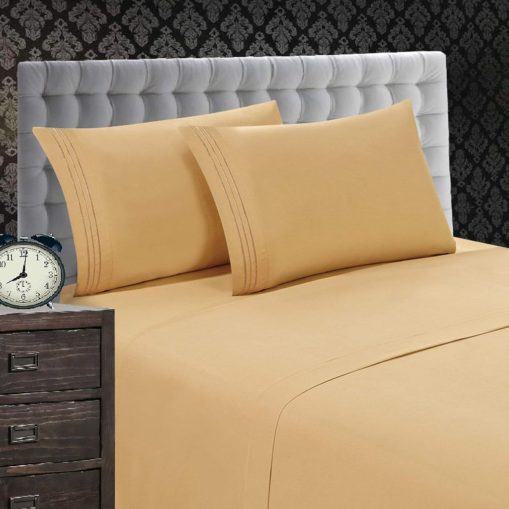 Elegant Comfort 1500 Thread Count Luxury Egyptian Quality Softness Wrinkle and Fade Resistant 4-Piece Bed Sheet Set, Deep Pocket up to 16inch, Queen, Beige