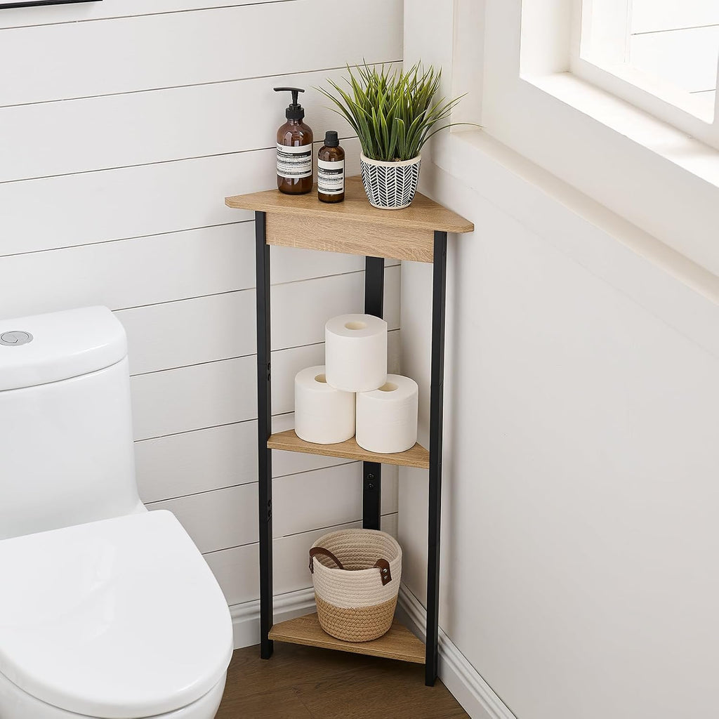 ZGREN 3 Tier High Tall Small Corner Shelf Stand Mini Table Display Storage Shelves for Small Spaces Bathroom, Living Room, Home Office