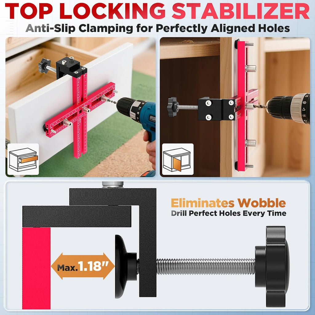 Cabinet Hardware Jig – Adjustable Drill Guide Template for Knobs & Handles Precision Hole Locator for DIY Cabinet Installation Fits 2.5" to 7.5" Spacing