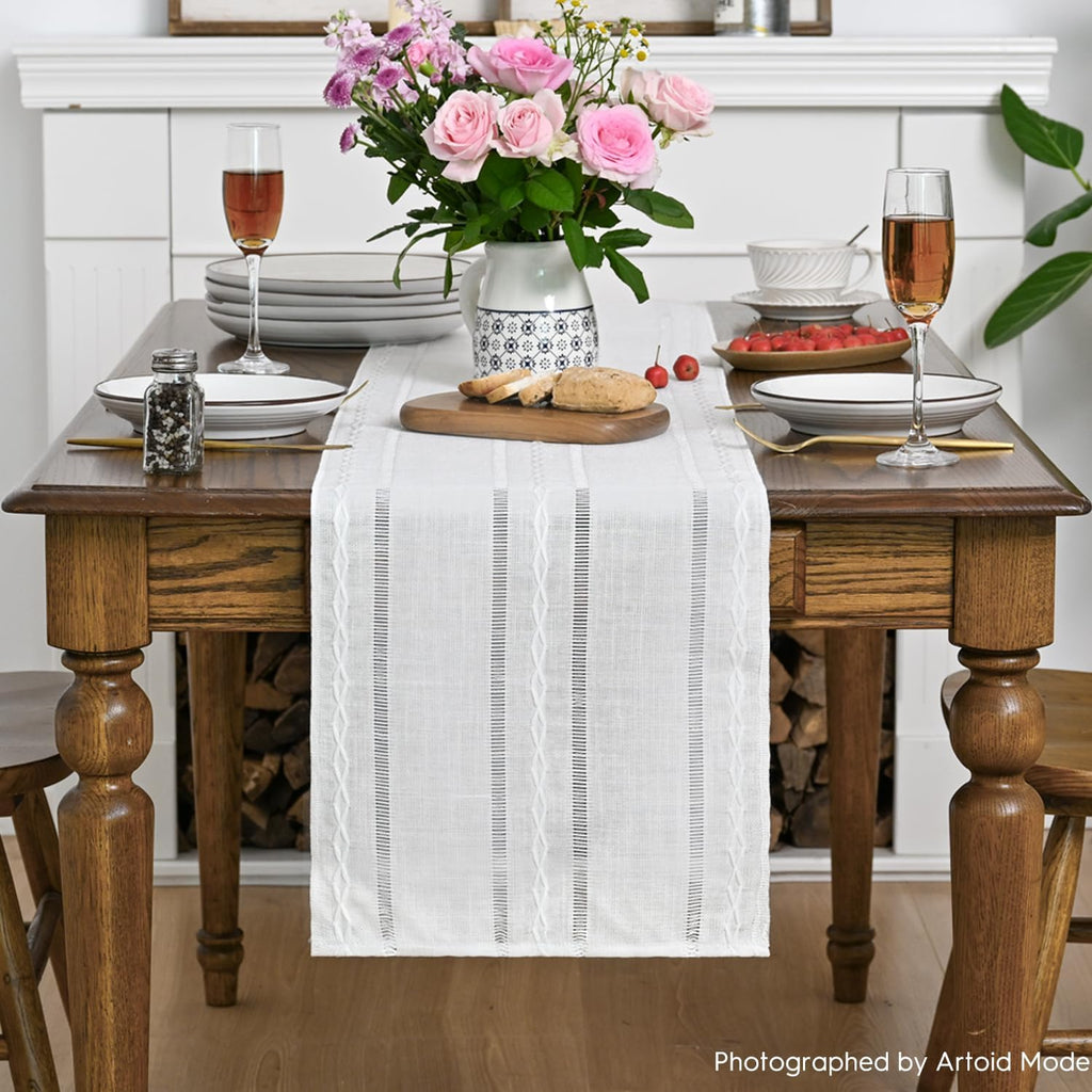 Artoid Mode White Rustic Cotton Linen Table Runner 13x72 Inch