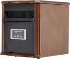 Amazon Basics Portable Space Heater with Remote Control, Adjustable Thermostat, Indoor Use, Energy-Saving Setting, LED Display, Classic Wood Casing, 1500W, 12"D x 13"W x 16"H, Brown