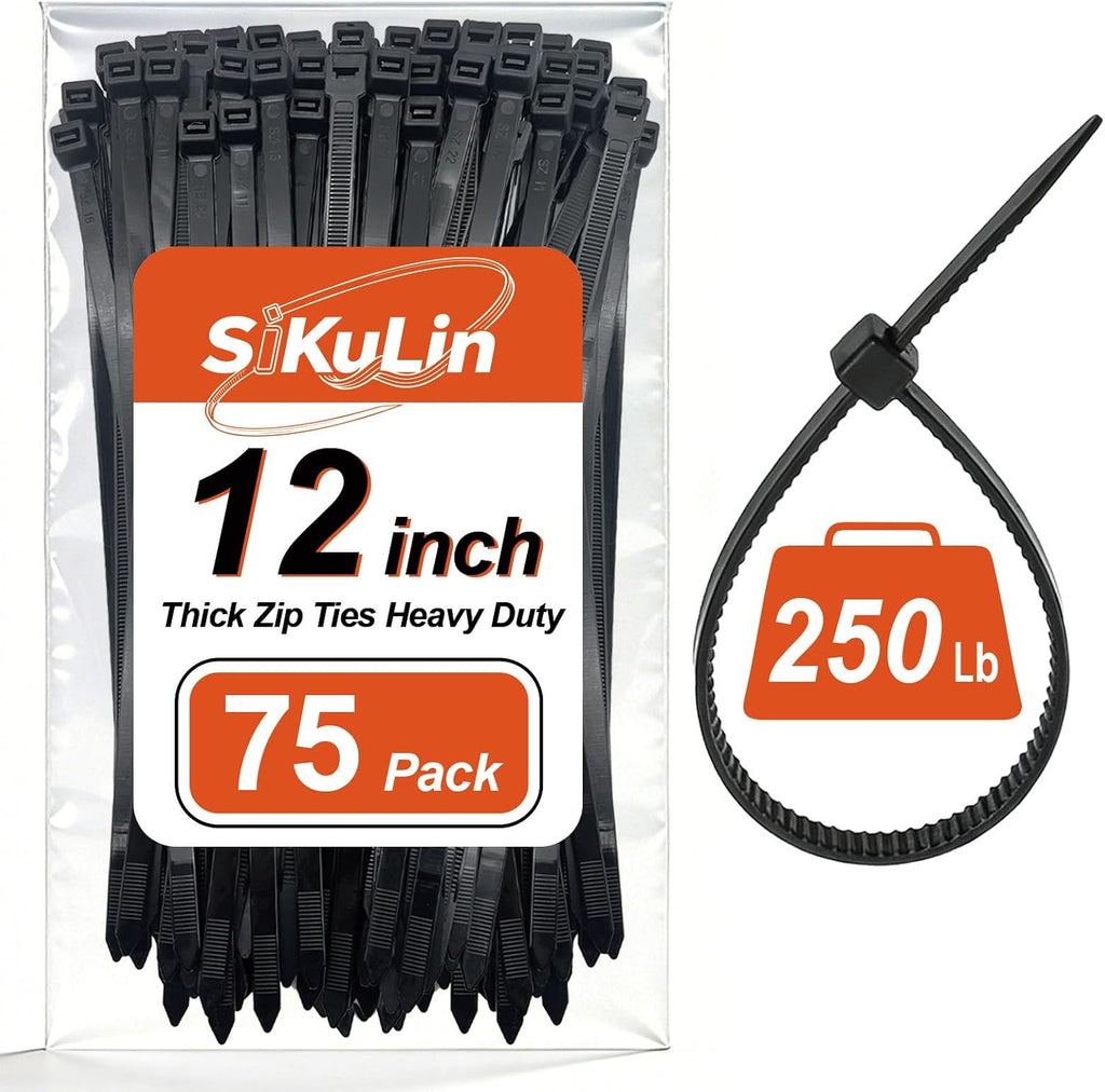 Black Zip Ties Assorted Sizes 4+6+8+12+14+18 inch, 500 Pack Cable Ties, UV-Resistant Zipties, Multi-Purpose for Home, Office, Garage & Cable Management, SiKuLin
