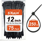 Black Zip Ties Assorted Sizes 4+6+8+12+14+18 inch, 500 Pack Cable Ties, UV-Resistant Zipties, Multi-Purpose for Home, Office, Garage & Cable Management, SiKuLin