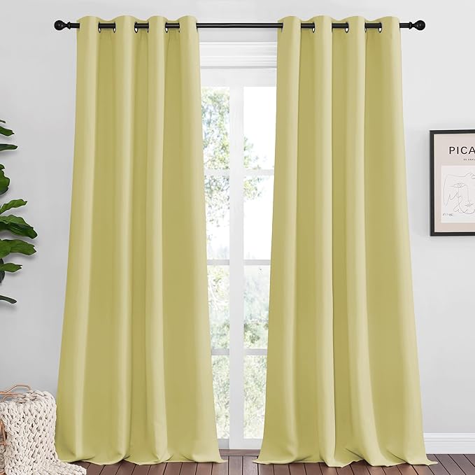 NICETOWN Paler Yellow Blackout Curtains 96" Long by NICETOWN