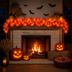 Fall Decorations for Home 9FT Fall Garland with Lights Plug in UL Listed 50 Orange Incandescent Bulbs, Connectable Fall Lights for Indoor Outdoor Halloween Harvest Thanksgivings Holiday Decorations