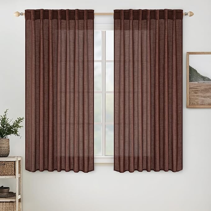 MIULEE Chocolate Brown Linen Curtains 63 Inch Length 2 Panels by MIULEE