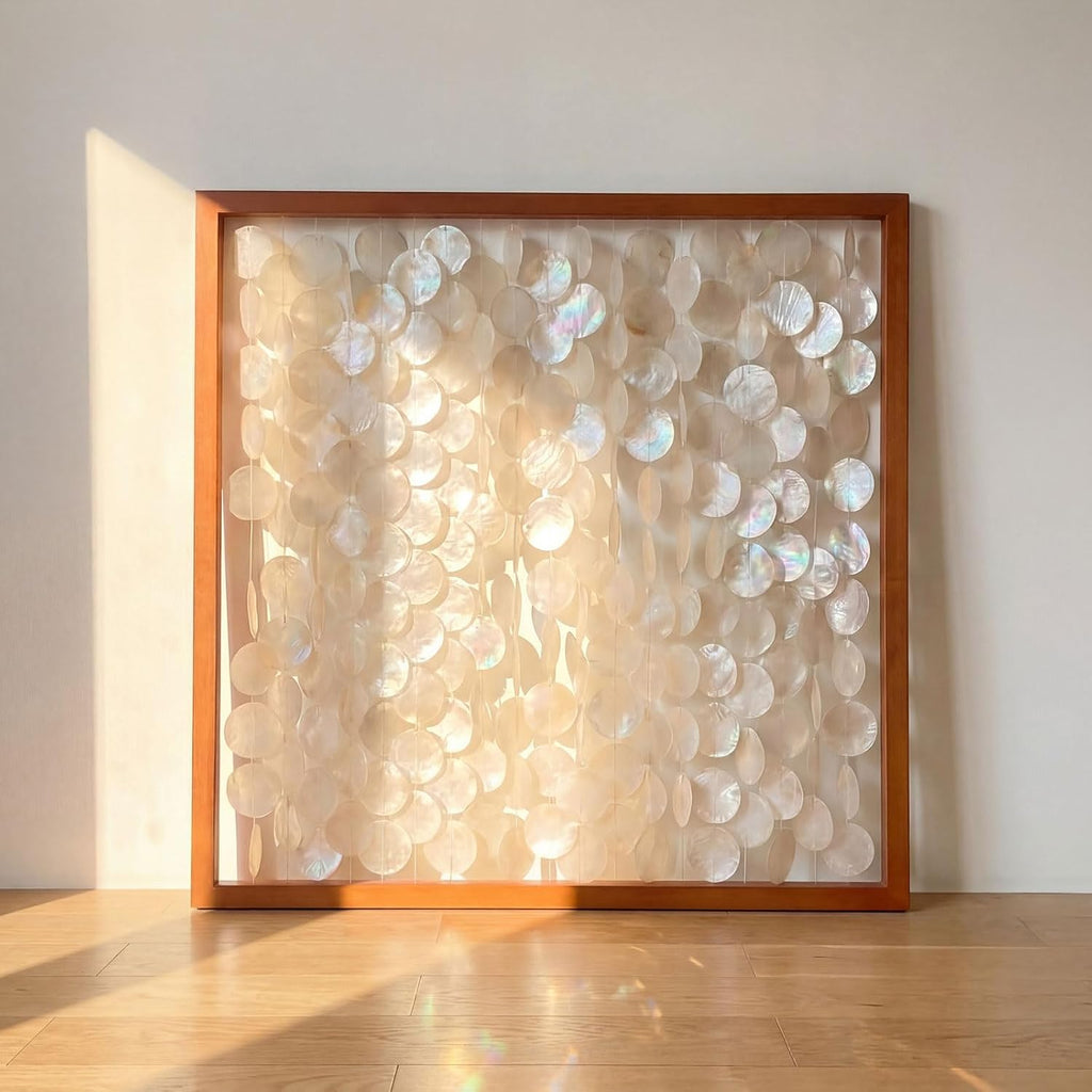 Yerliker 2 Pcs 24"x24" Capiz Shell Wall Decor, Framed Seashell Wall Art