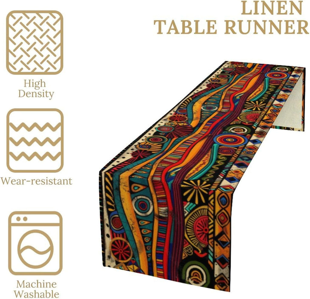 African Tribal Table Runner, African Mud Cloth Pattern Geometric Ethnic Traditional Table Center Decor for Home Kitchen Dining Patio Holiday Party Indoor Outdoor Table, 13x70 in