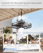 20" Gazebo Fans Outdoor Hanging, Caged Ceiling Fan with Light and Remote