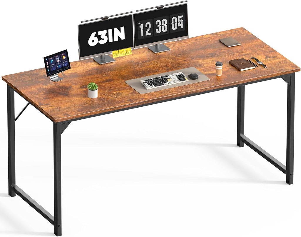 DUMOS 63 Inch Computer Desk, Home Office Gaming Desks for Bedroom, Brown