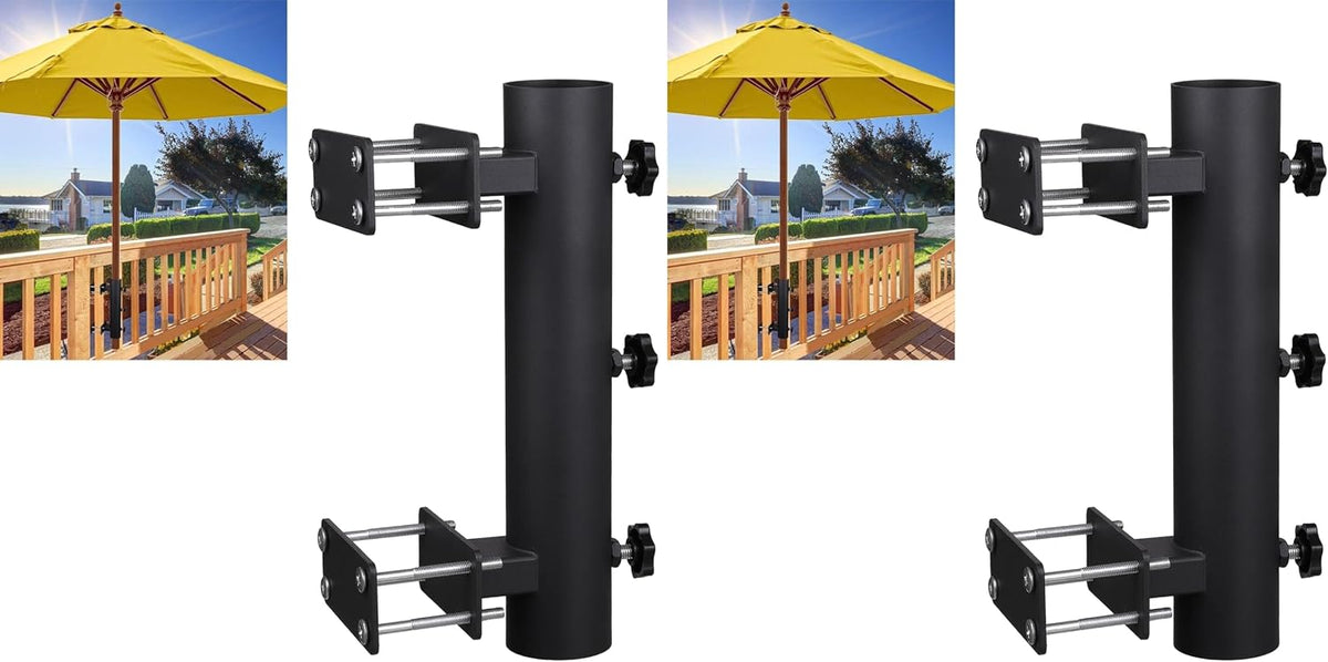 Patio Umbrella Holder Outdoor Deck Mount Umbrella Holder Heavy Duty Umbrella Clamp Hand-Turn Knob Umbrella Base Stand for Deck Railing, Fences，Docks, Courtyard Balcony, Patios