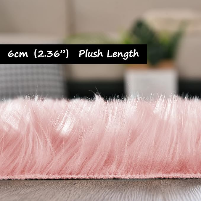 Goolela Pink Fluffy Fuzzy Rug for Girls Bedroom 3x5 Faux Fur Rug Furry Shag - Image 4