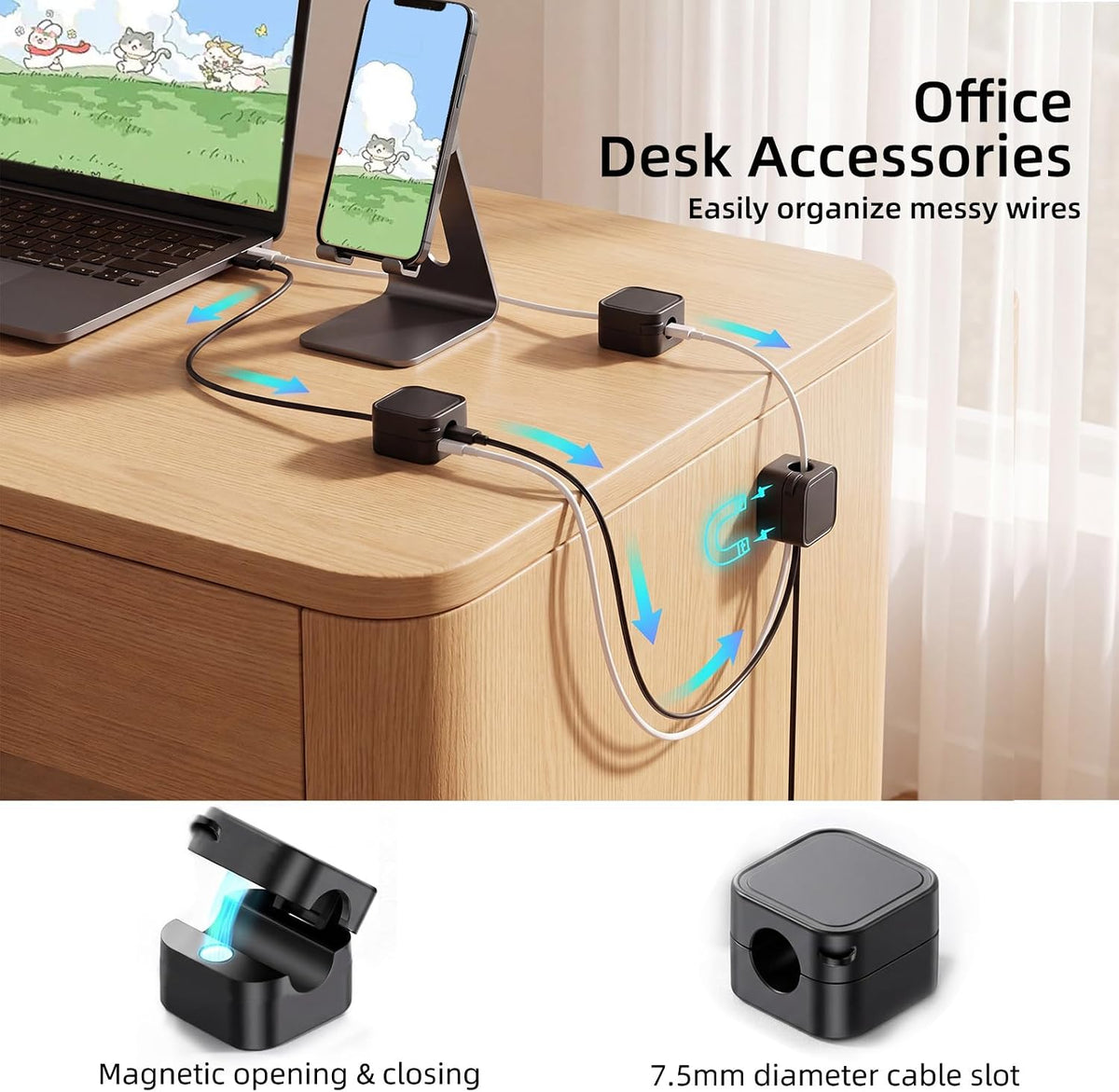 6 Pack Magnetic Cable Clips, Under Desk Cable Management for Office