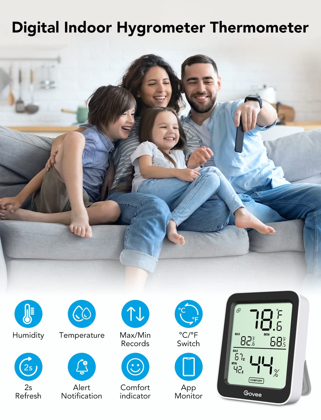 Govee Indoor Hygrometer Thermometer 3Pack H5075 with Bluetooth App Control