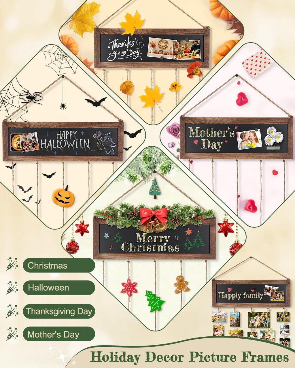 Bikoney Picture Frames Collage Photo Hanging Display with Chalkboard