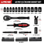 48 Piece 1/4" Mini Socket Ratchet Wrench Set, Metric Shallow(4-14mm)
