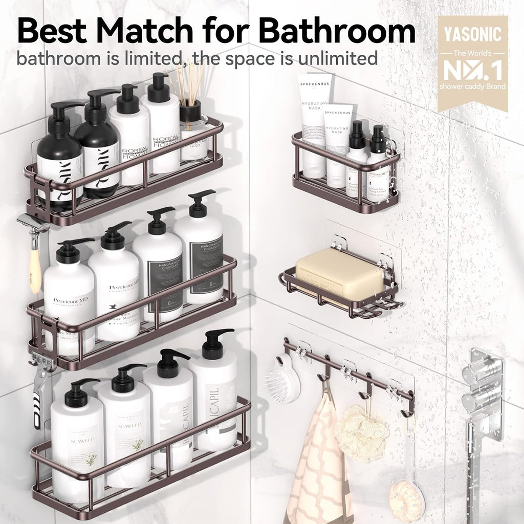 YASONIC Shower Caddy Adhesive, Rustproof Shower Shelves for Inside Shower