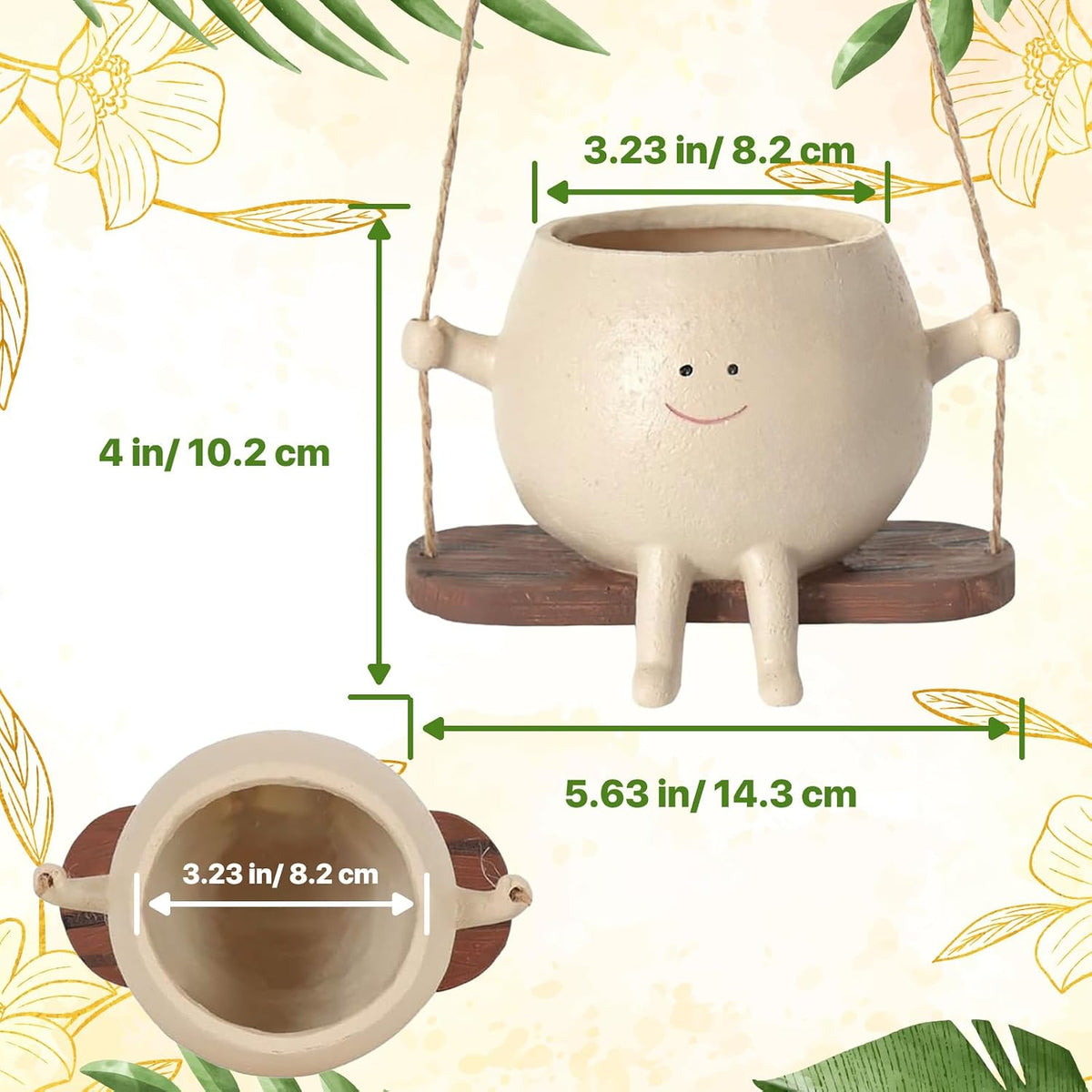 2 PCS Swinging Face Plant Pots 【Thicken Version】 Unique Cute Hanging Succulent Cactus Flower Head Resin Planters Pots for Indoor & Outdoor, Creative Novelty Decorative Planter Gift for Home Garden
