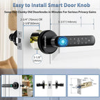 Fingerprint Door Lock Biometric Door Knob with Keypad Keyless Entry, 5-in-1 Door Locks for Bedrooms(Fingerprint/App/Code/Key/IC Card), Home Hotel Office Apartment Black