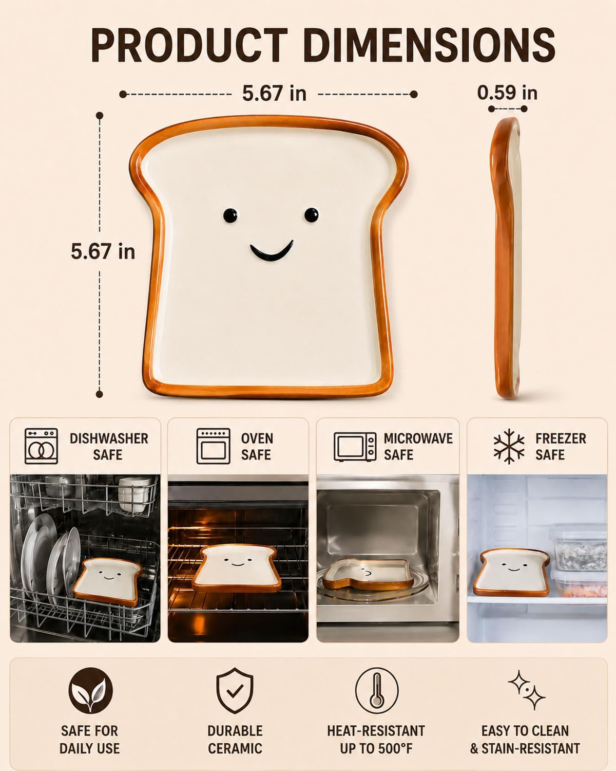 Cute Ceramic Spoon Rest for Stove Top, Toast Spoon Rest for Kitchen Counter