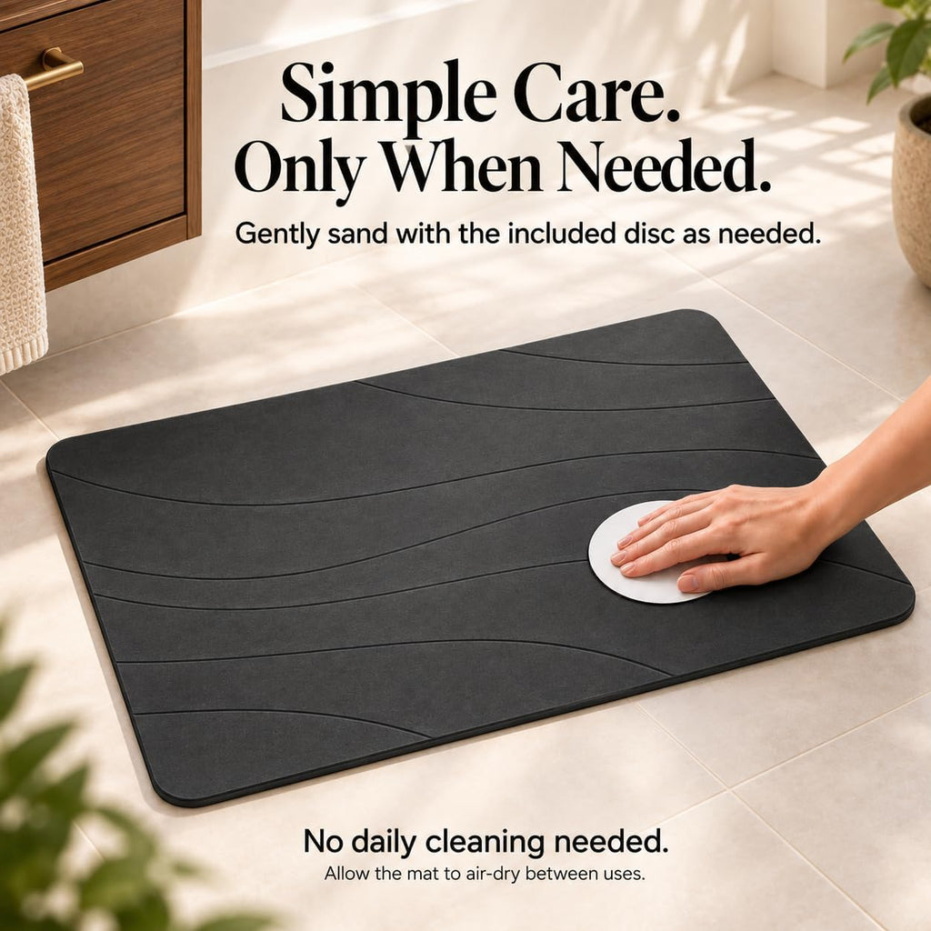 Stone Bath Mat, Quick Drying Bath Mat for Bathroom, Diatomaceous Earth Mat, Quick Dry Shower Mat, Fast Absorbent, Elegant Design, Easy to Clean - Black 23.6×15.35
